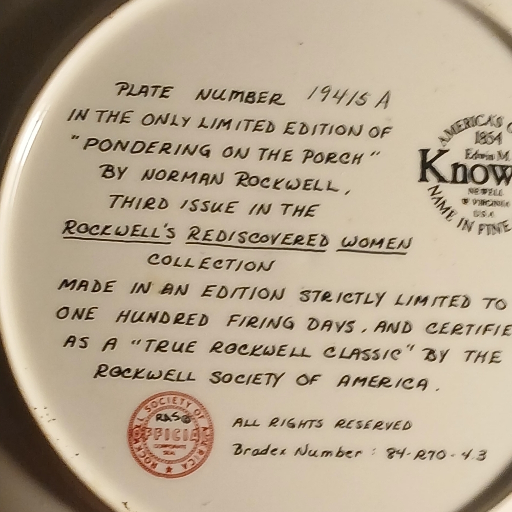 Norman Rockwell: “Pondering on the Porch” Rediscovered Women Series-Authentic